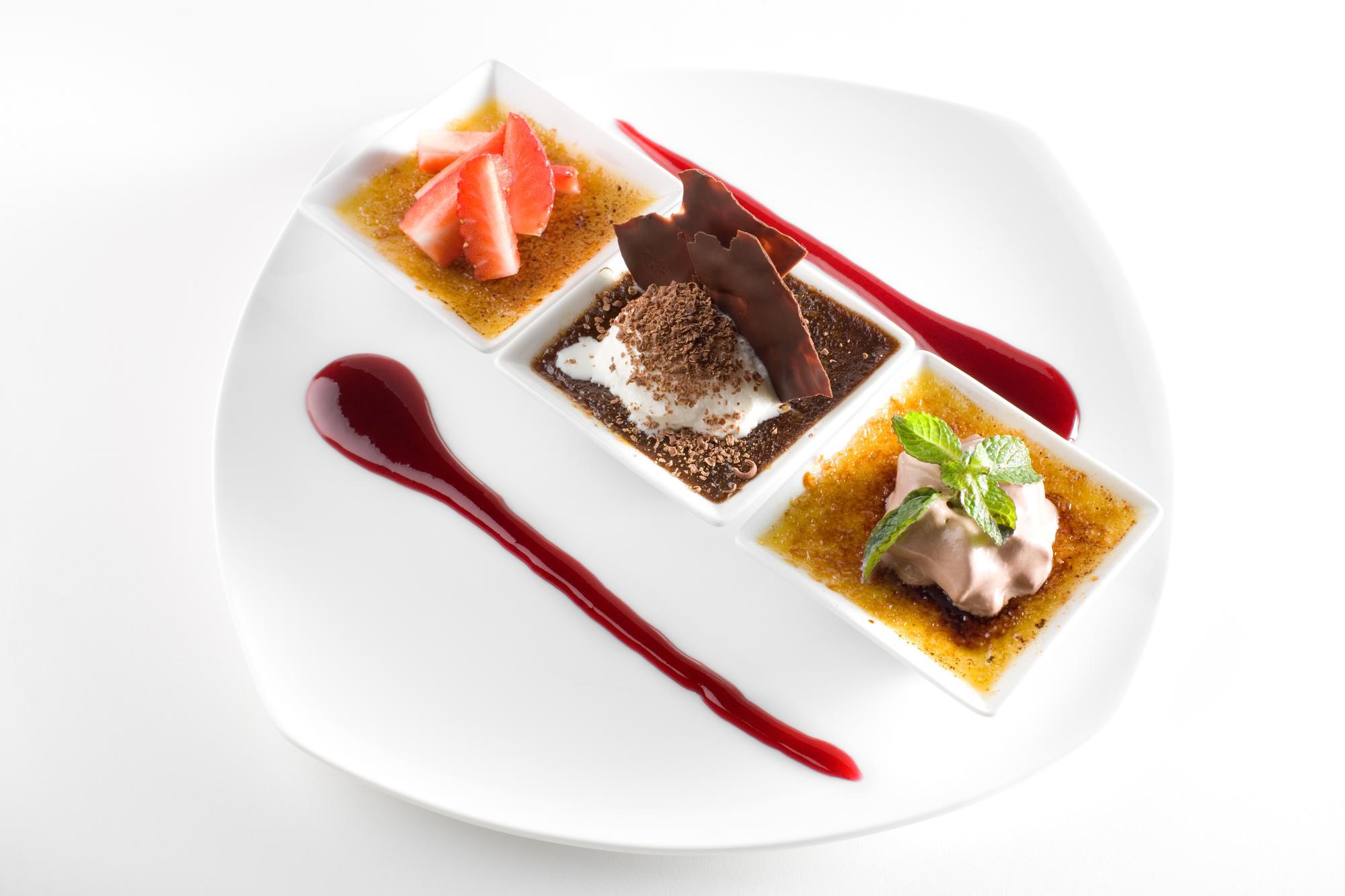 Layered plated dessert with garnish